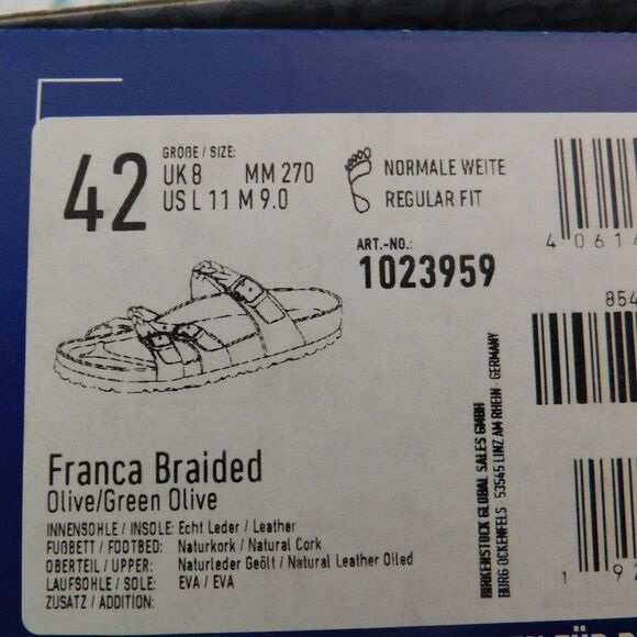 NEW Birkenstock Franca Braided Olive Natural Leather Oiled Cork 1023959 Sz 11 - Picture 8 of 8